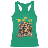 I Am Yelling Carl Graphic Racerback Tank Top Funny Angry Cat Typing Keyboard Comic Retro