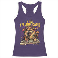 I Am Yelling Carl Graphic Racerback Tank Top Funny Angry Cat Typing Keyboard Comic Retro