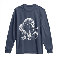Bigfoot Blowing Dandelion Flower Graphic Long Sleeve Shirt Whimsical Sasquatch Profile Artistic Vintage Distressed