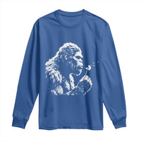 Bigfoot Blowing Dandelion Flower Graphic Long Sleeve Shirt Whimsical Sasquatch Profile Artistic Vintage Distressed
