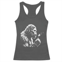 Bigfoot Blowing Dandelion Flower Graphic Racerback Tank Top Whimsical Sasquatch Profile Artistic Vintage Distressed