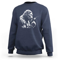 Bigfoot Blowing Dandelion Flower Graphic Sweatshirt Whimsical Sasquatch Profile Artistic Vintage Distressed
