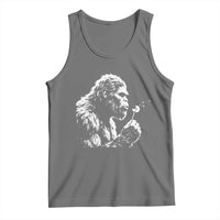 Bigfoot Blowing Dandelion Flower Graphic Tank Top Whimsical Sasquatch Profile Artistic Vintage Distressed