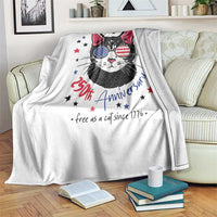 Free As A Cat Since 1776 Funny Patriotic Throw Blanket Cool American Flag Sunglasses Cat 250th Anniversary Semiquincentennial