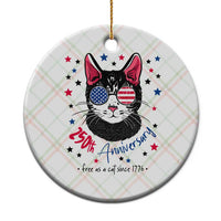 Free As A Cat Since 1776 Funny Patriotic Ceramic Ornament Cool American Flag Sunglasses Cat 250th Anniversary Semiquincentennial