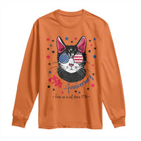 Free As A Cat Since 1776 Funny Patriotic Long Sleeve Shirt Cool American Flag Sunglasses Cat 250th Anniversary Semiquincentennial