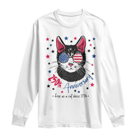 Free As A Cat Since 1776 Funny Patriotic Long Sleeve Shirt Cool American Flag Sunglasses Cat 250th Anniversary Semiquincentennial