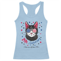Free As A Cat Since 1776 Funny Patriotic Racerback Tank Top Cool American Flag Sunglasses Cat 250th Anniversary Semiquincentennial