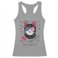 Free As A Cat Since 1776 Funny Patriotic Racerback Tank Top Cool American Flag Sunglasses Cat 250th Anniversary Semiquincentennial