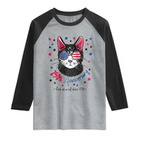 Free As A Cat Since 1776 Funny Patriotic Raglan Shirt Cool American Flag Sunglasses Cat 250th Anniversary Semiquincentennial