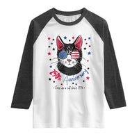 Free As A Cat Since 1776 Funny Patriotic Raglan Shirt Cool American Flag Sunglasses Cat 250th Anniversary Semiquincentennial