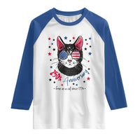Free As A Cat Since 1776 Funny Patriotic Raglan Shirt Cool American Flag Sunglasses Cat 250th Anniversary Semiquincentennial