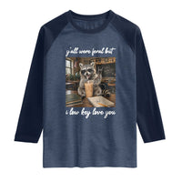 Funny Classroom Raccoon Iced Coffee Teacher Raglan Shirt Y'all Were Feral But I Low Key Love You