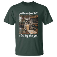 Funny Classroom Raccoon Iced Coffee Teacher T Shirt Y'all Were Feral But I Low Key Love You