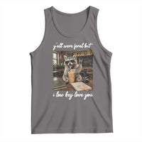 Funny Classroom Raccoon Iced Coffee Teacher Tank Top Y'all Were Feral But I Low Key Love You