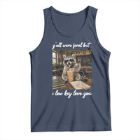 Funny Classroom Raccoon Iced Coffee Teacher Tank Top Y'all Were Feral But I Low Key Love You