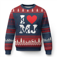 I Heart MJ Dance Silhouette Tribute Ugly Christmas Sweater Iconic Pop Culture Famous Dance Poses for Music Legend Fans