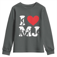 I Heart MJ Dance Silhouette Tribute Youth Sweatshirt Iconic Pop Culture Famous Dance Poses for Music Legend Fans