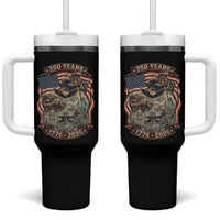 250 Years 1776 to 2026 Ultimate American Landmark Collage Tumbler With Handle Liberty Bell Eagle and US Flag Semiquincentennial Patriotic