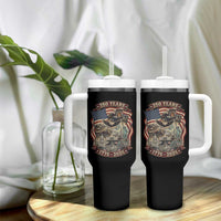 250 Years 1776 to 2026 Ultimate American Landmark Collage Tumbler With Handle Liberty Bell Eagle and US Flag Semiquincentennial Patriotic
