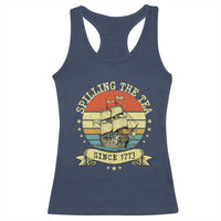 Spilling The Tea Since 1773 Racerback Tank Top Retro Sunset Boston Tea Party History