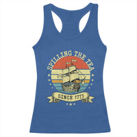Spilling The Tea Since 1773 Racerback Tank Top Retro Sunset Boston Tea Party History