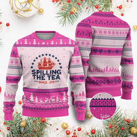 Spilling The Tea Since 1773 Ugly Christmas Sweater Patriotic Nautical Stars American History