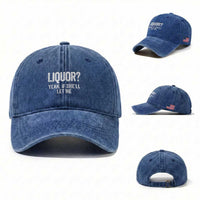 Funny Adult Humor Pun Sarcastic Drinking Washed Cotton Baseball Cap Liquor Yeah If She'll Let Me