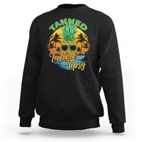Summer Vibe Sweatshirt Tanned Tatted Tipsy Funny Pineapple Retro Sunset - Wonder Print Shop