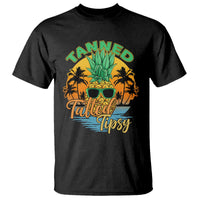 Summer Vibe T Shirt Tanned Tatted Tipsy Funny Pineapple Retro Sunset - Wonder Print Shop