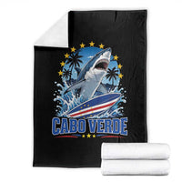 Cabo Verde Surfing Blue Shark Surfboard Throw Blanket Cape Verde Flag Tropical Ocean Wave