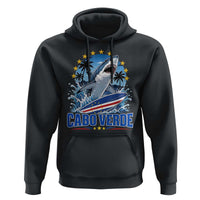 Cabo Verde Surfing Blue Shark Surfboard Hoodie Cape Verde Flag Tropical Ocean Wave