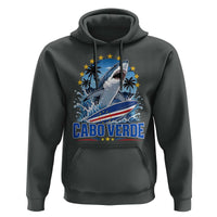 Cabo Verde Surfing Blue Shark Surfboard Hoodie Cape Verde Flag Tropical Ocean Wave