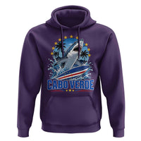 Cabo Verde Surfing Blue Shark Surfboard Hoodie Cape Verde Flag Tropical Ocean Wave