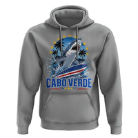 Cabo Verde Surfing Blue Shark Surfboard Hoodie Cape Verde Flag Tropical Ocean Wave