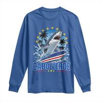Cabo Verde Surfing Blue Shark Surfboard Long Sleeve Shirt Cape Verde Flag Tropical Ocean Wave