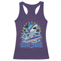 Cabo Verde Surfing Blue Shark Surfboard Racerback Tank Top Cape Verde Flag Tropical Ocean Wave