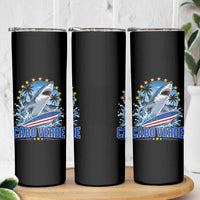 Cabo Verde Surfing Blue Shark Surfboard Skinny Tumbler Cape Verde Flag Tropical Ocean Wave