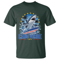 Cabo Verde Surfing Blue Shark Surfboard T Shirt Cape Verde Flag Tropical Ocean Wave