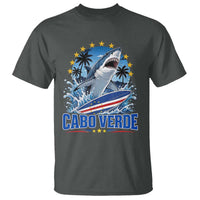 Cabo Verde Surfing Blue Shark Surfboard T Shirt Cape Verde Flag Tropical Ocean Wave