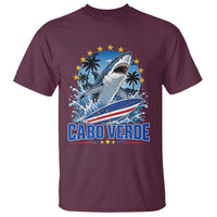Cabo Verde Surfing Blue Shark Surfboard T Shirt Cape Verde Flag Tropical Ocean Wave