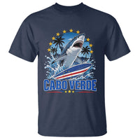 Cabo Verde Surfing Blue Shark Surfboard T Shirt Cape Verde Flag Tropical Ocean Wave