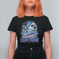 Cabo Verde Surfing Blue Shark Surfboard T Shirt For Women Cape Verde Flag Tropical Ocean Wave