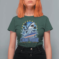 Cabo Verde Surfing Blue Shark Surfboard T Shirt For Women Cape Verde Flag Tropical Ocean Wave