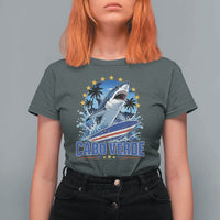 Cabo Verde Surfing Blue Shark Surfboard T Shirt For Women Cape Verde Flag Tropical Ocean Wave