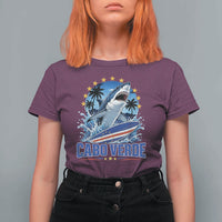 Cabo Verde Surfing Blue Shark Surfboard T Shirt For Women Cape Verde Flag Tropical Ocean Wave