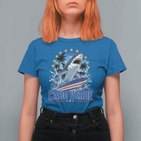 Cabo Verde Surfing Blue Shark Surfboard T Shirt For Women Cape Verde Flag Tropical Ocean Wave