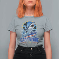 Cabo Verde Surfing Blue Shark Surfboard T Shirt For Women Cape Verde Flag Tropical Ocean Wave