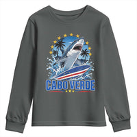 Cabo Verde Surfing Blue Shark Surfboard Youth Sweatshirt Cape Verde Flag Tropical Ocean Wave