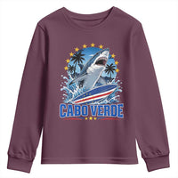 Cabo Verde Surfing Blue Shark Surfboard Youth Sweatshirt Cape Verde Flag Tropical Ocean Wave